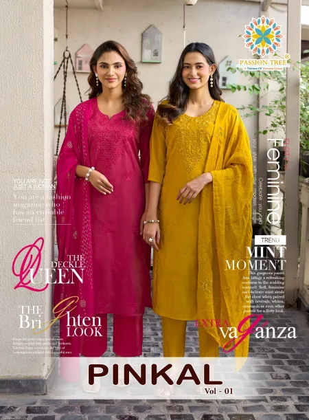 Pinkal Vol 1 By Passion Tree Roman Shimmer Kurti With Bottom Dupatta 